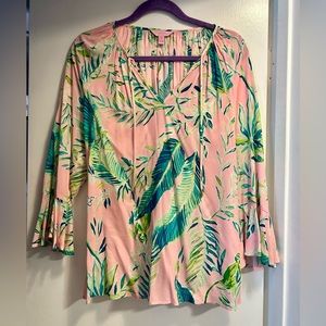 Lilly Pulitzer Willa Flounce Sleeve Top In Coral … - image 1